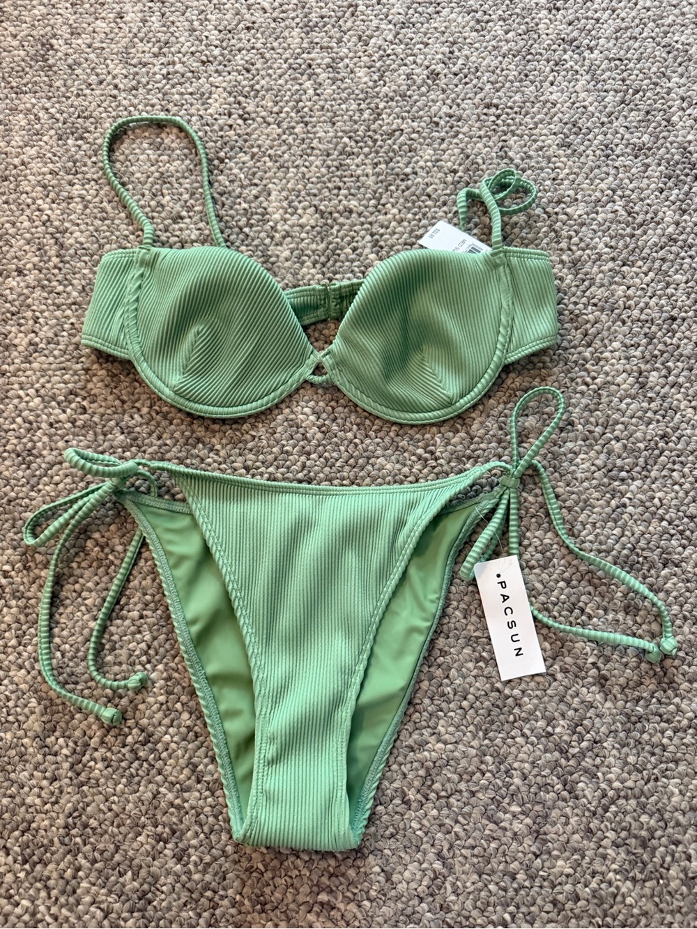 PacSun Ribbed Mint Green Tie-Side Bikini Set